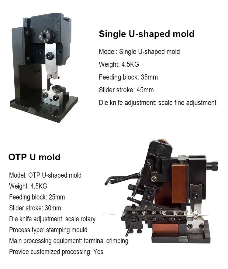 Pneumático super fio transversal morrer para terminais especiais ultra largos crimpagem aplicador OTP molde terminal